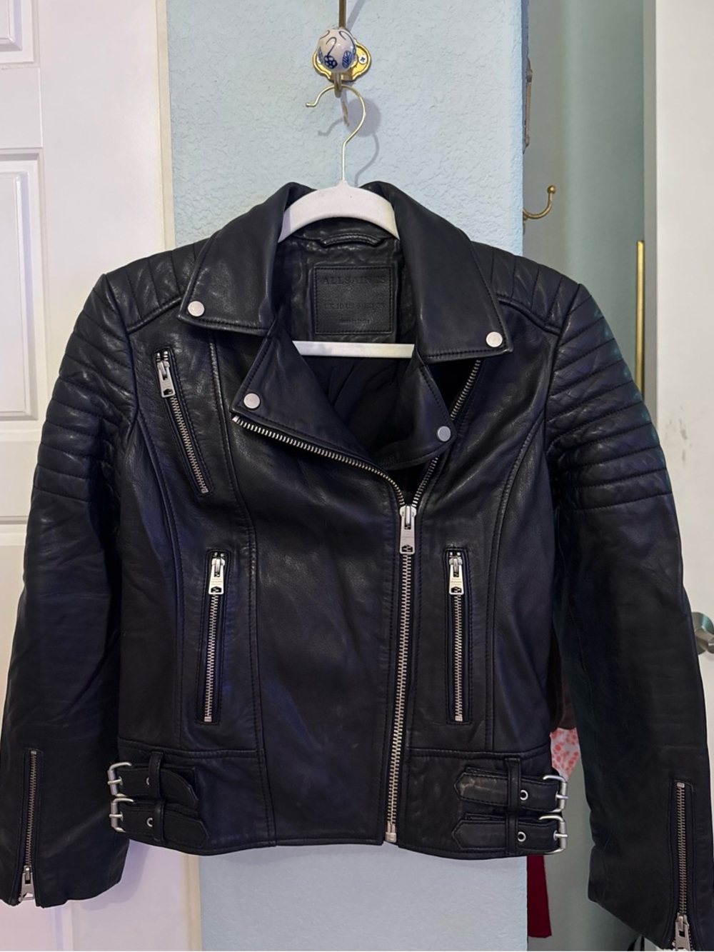 AllSaints Black 100% Leather Biker Jacket for Women - Picture 2 of 6
